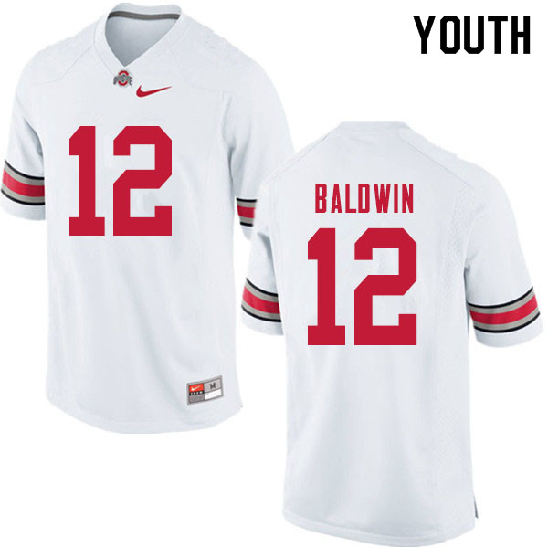 Ohio State Buckeyes Matthew Baldwin Youth #12 White Authentic Stitched College Football Jersey